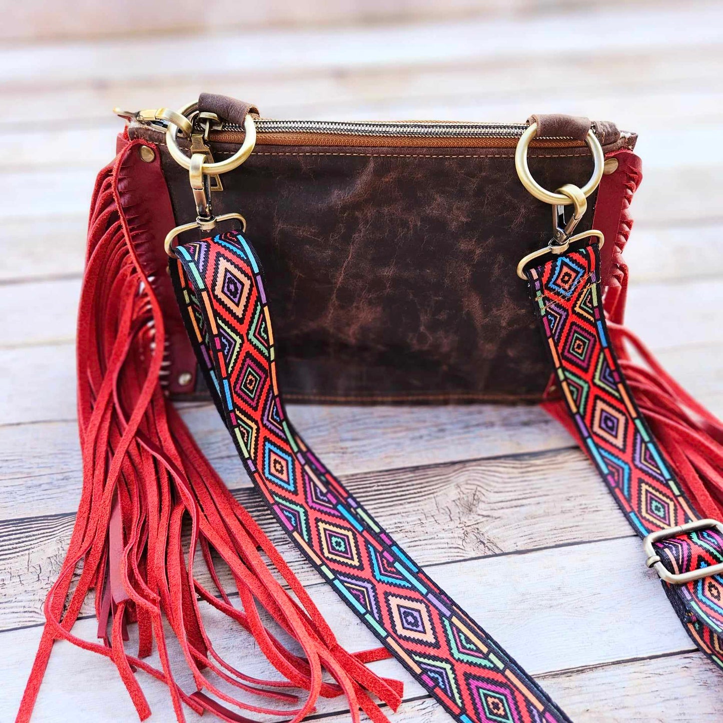 red fringe leather bag, fringe leather crossbody, crossbody bag, red fringe bag, leather fringe purse, brown leather bag