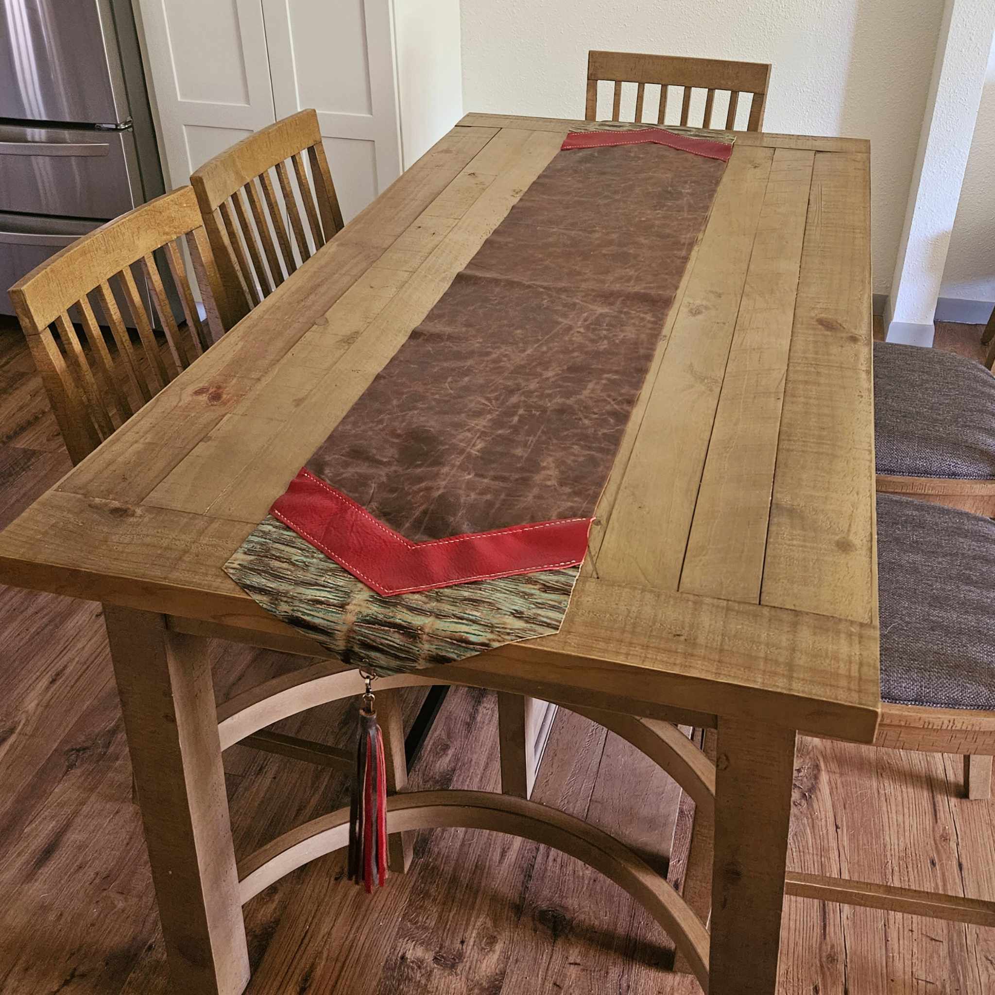 table runner with tassels, leather table runner, leather décor, genuine leather table runner, custom leather table runner