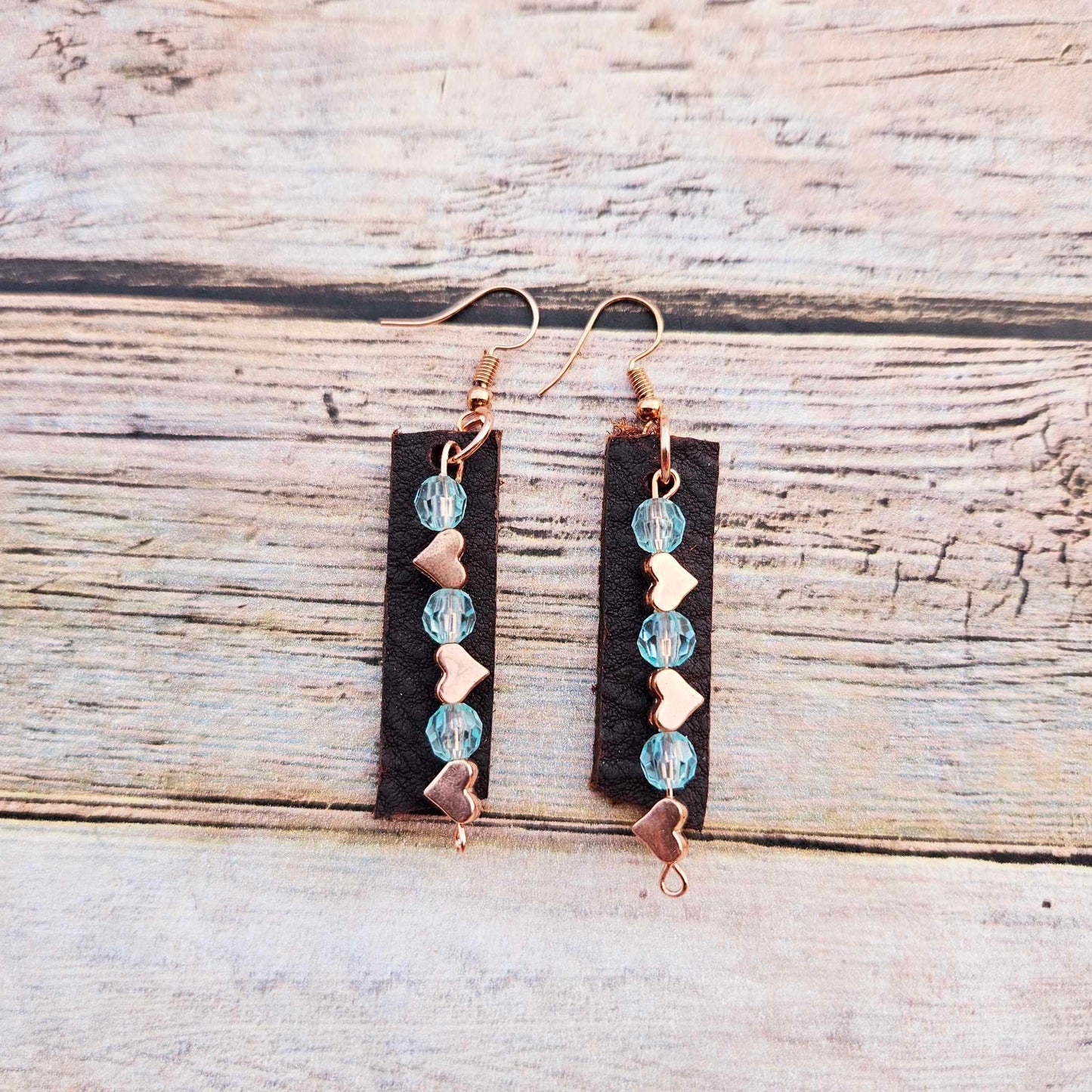 rose gold hearts, crystal beads, handmade jewelry 