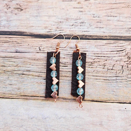 rose gold hearts, crystal beads, handmade jewelry 