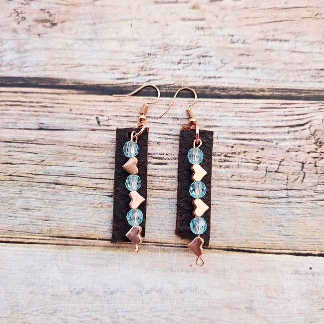 rose gold hearts, crystal beads, handmade jewelry 