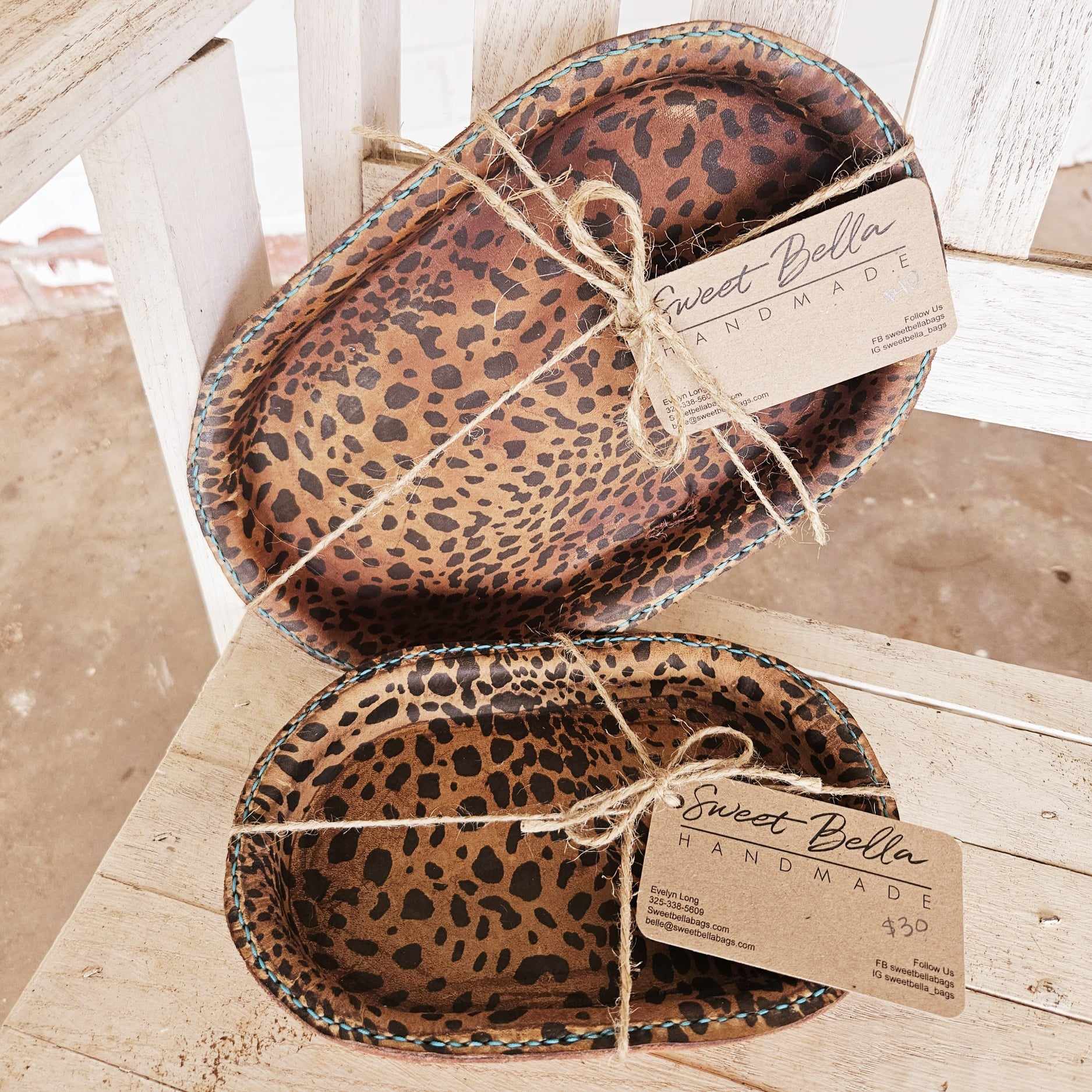 Small Oval Leopard Leather Valet Tray