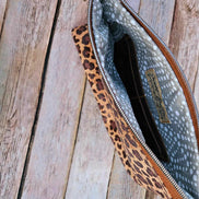 Oleta Belle Leopard Cork Clutch Wristlet