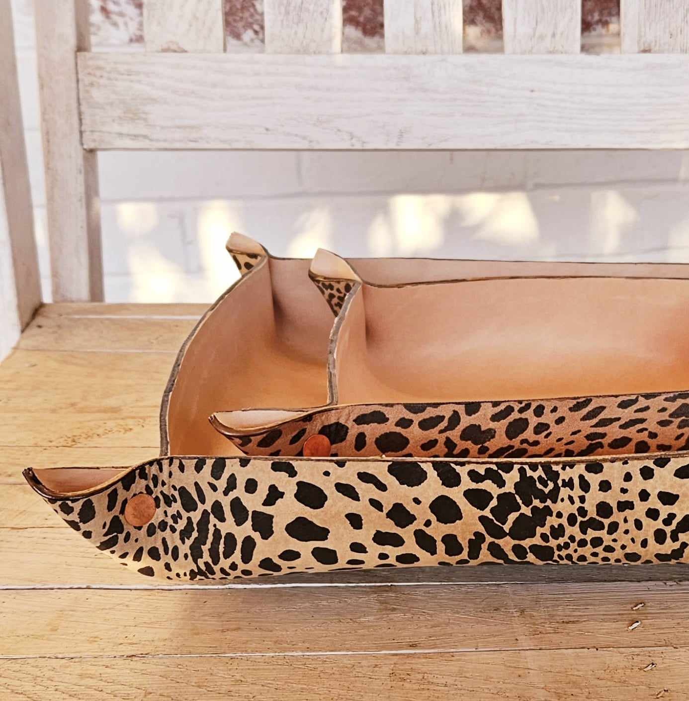 leopard leather bowls, leopard leather, leopard decor, leather bowls, large leather bowl