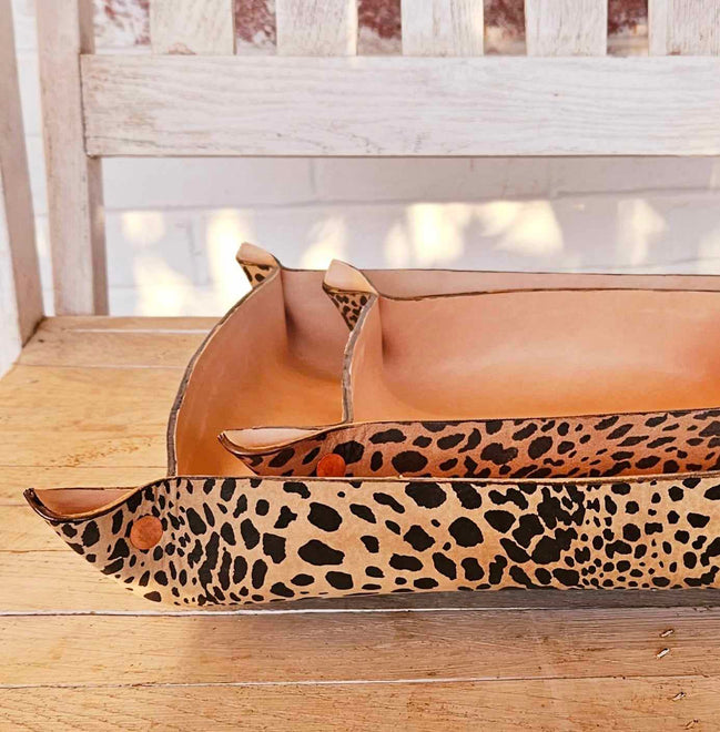 leopard leather bowls,  leopard leather,  leopard decor,  leather bowls,  large leather bowl