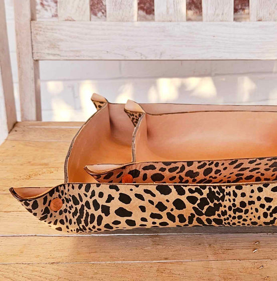 leopard leather bowls,  leopard leather,  leopard decor,  leather bowls,  large leather bowl