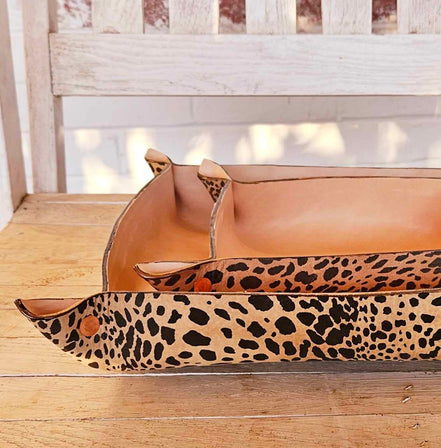 leopard leather bowls,  leopard leather,  leopard decor,  leather bowls,  large leather bowl