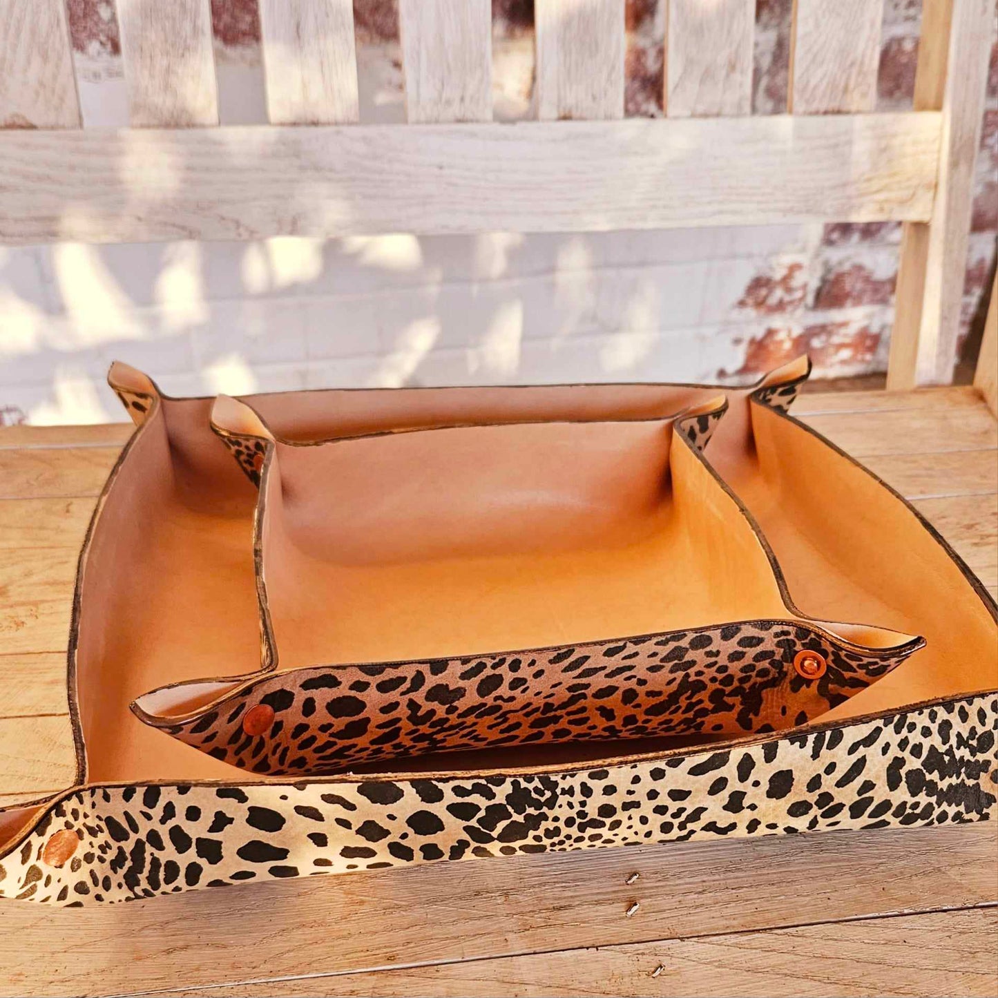 leopard leather bowls, leopard leather, leopard decor, leather bowls, large leather bowl