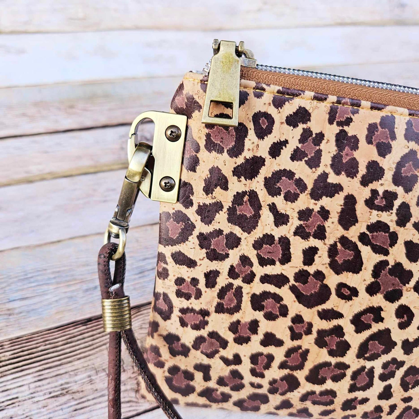 Oleta Belle Leopard Cork Clutch Wristlet