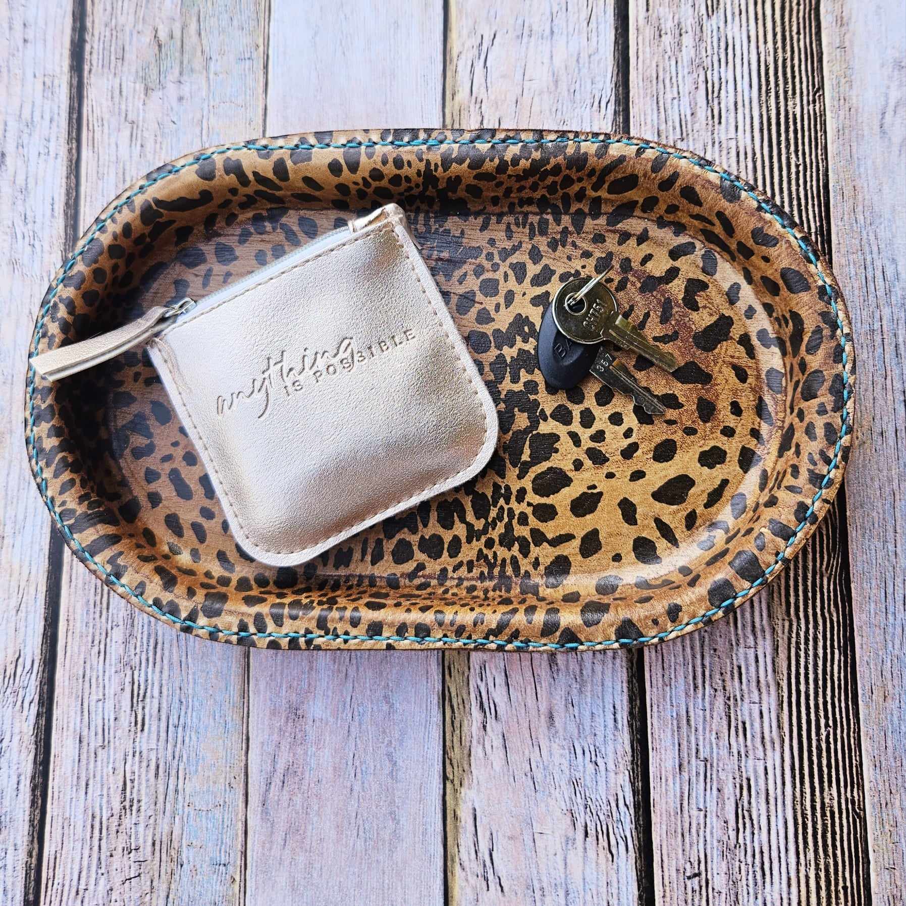 oval valet tray, oval leopard tray, leopard valet tray, leopard tray, leopard leather valet tray, leather valet tray, large valet tray