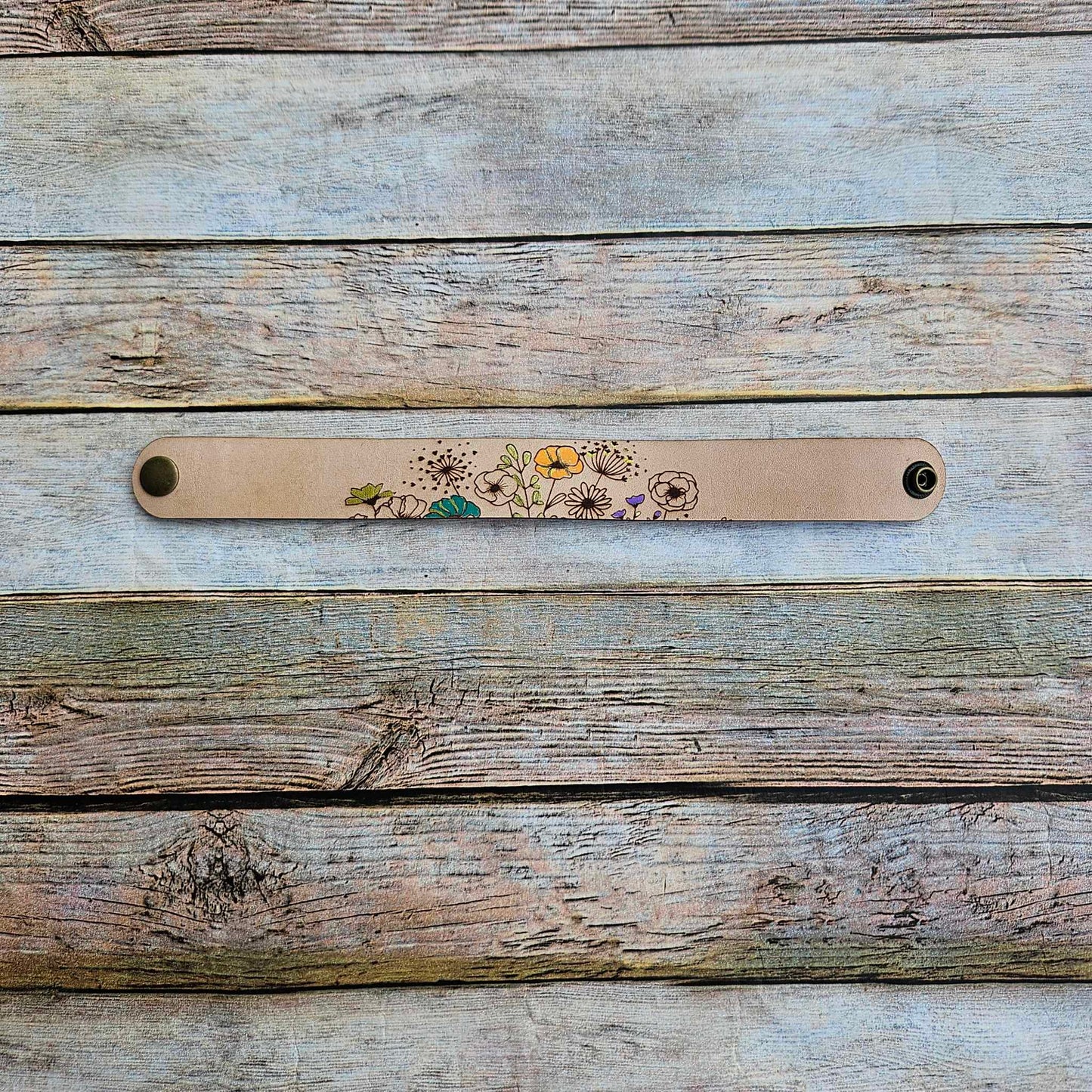 laser burned bracelet, floral burned bracelet, leather burned bracelet