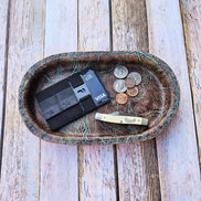 turquoise brown valet tray, turquoise brown leather tray, large valet tray, brown valet tray