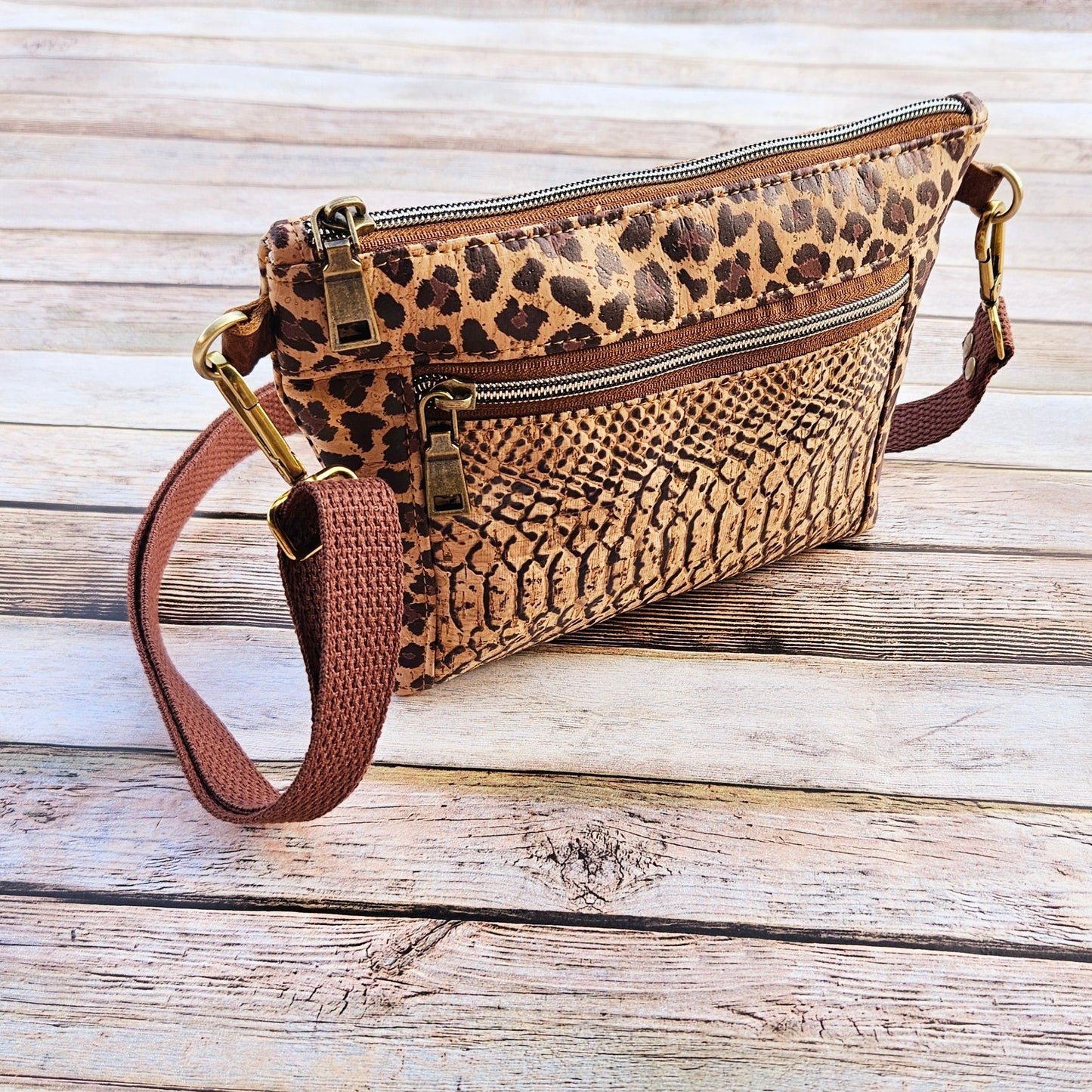 snake cork purse, leopard cork bag, crossbody bag, cork crossbody bag, snake and leopard cork bag, cork crossbody