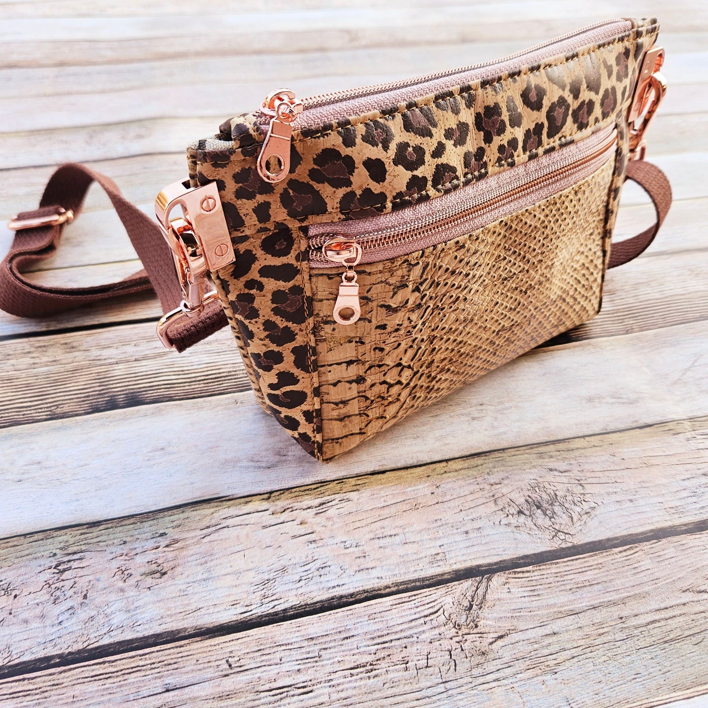 snake cork purse, leopard cork bag, crossbody bag, cork crossbody bag, snake and leopard cork bag, cork crossbody