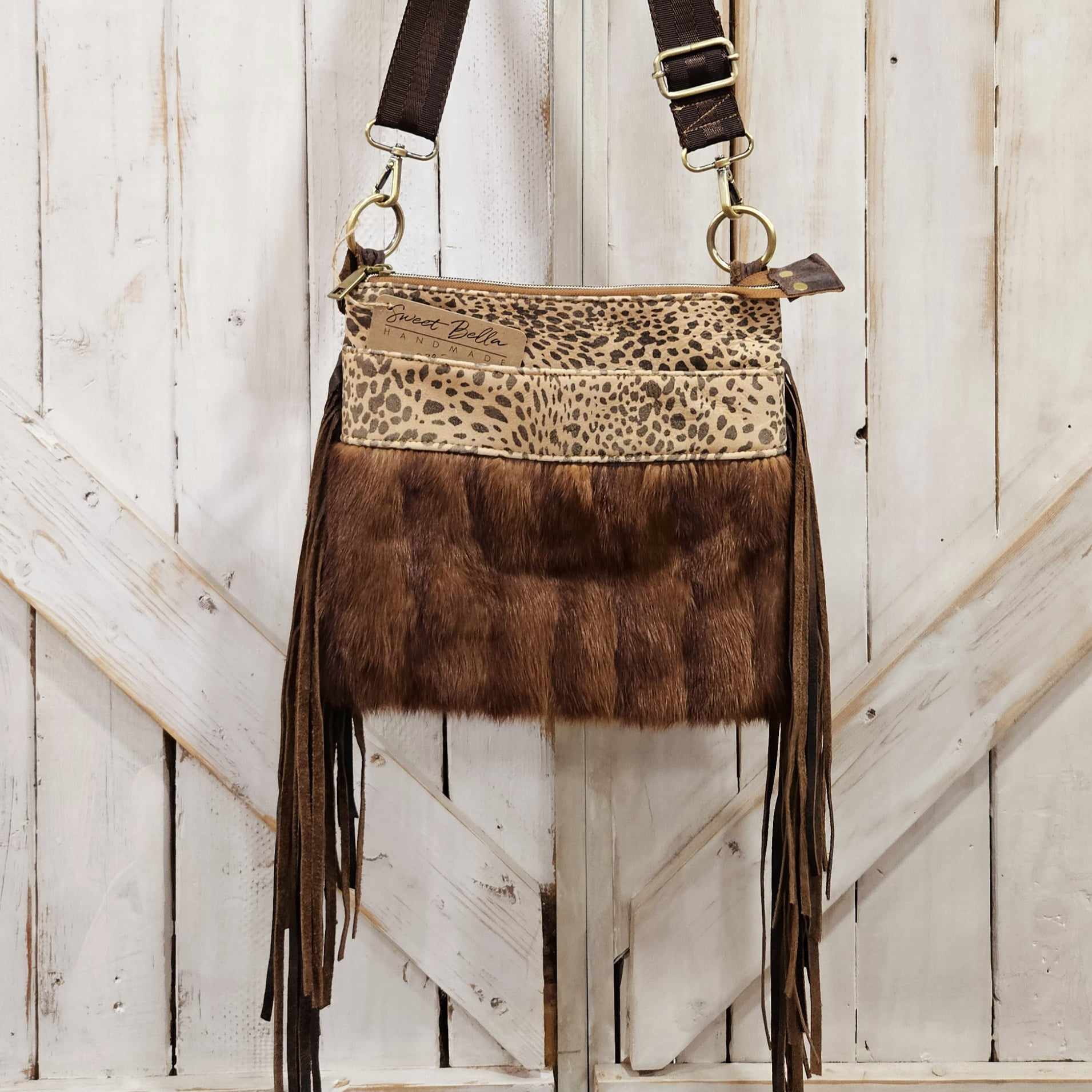 upcycled mink leather bag,  upcycled mink fringe bag,  leopard leather crossbody  leopard leather  leather crossbody bag,  crossbody bag,