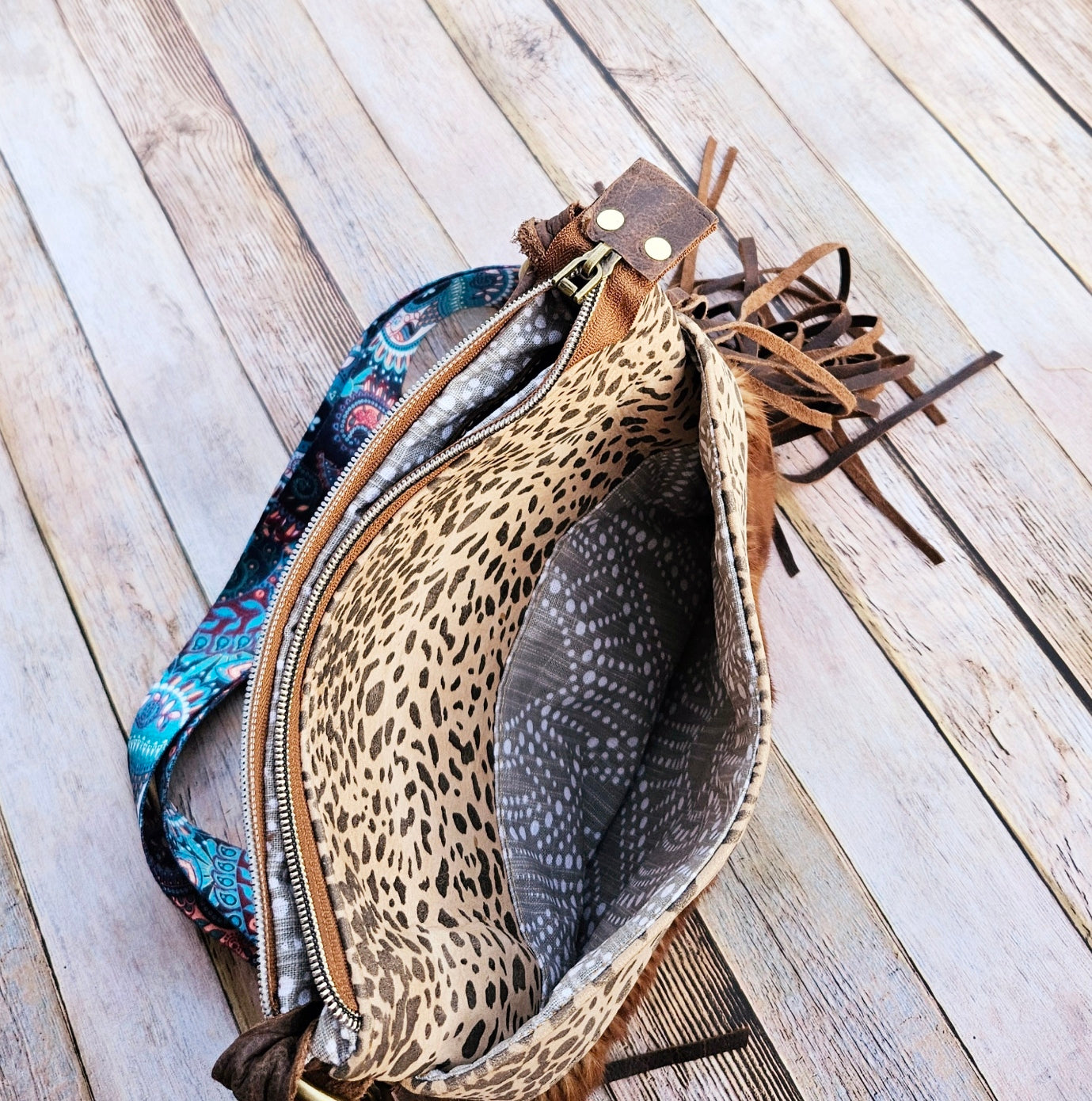 upcycled mink leather bag, upcycled mink fringe bag, leopard leather crossbody, leopard leather, leather crossbody bag, crossbody bag