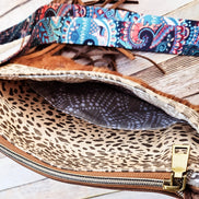 upcycled mink leather bag, upcycled mink fringe bag, leopard leather crossbody, leopard leather, leather crossbody bag, crossbody bag