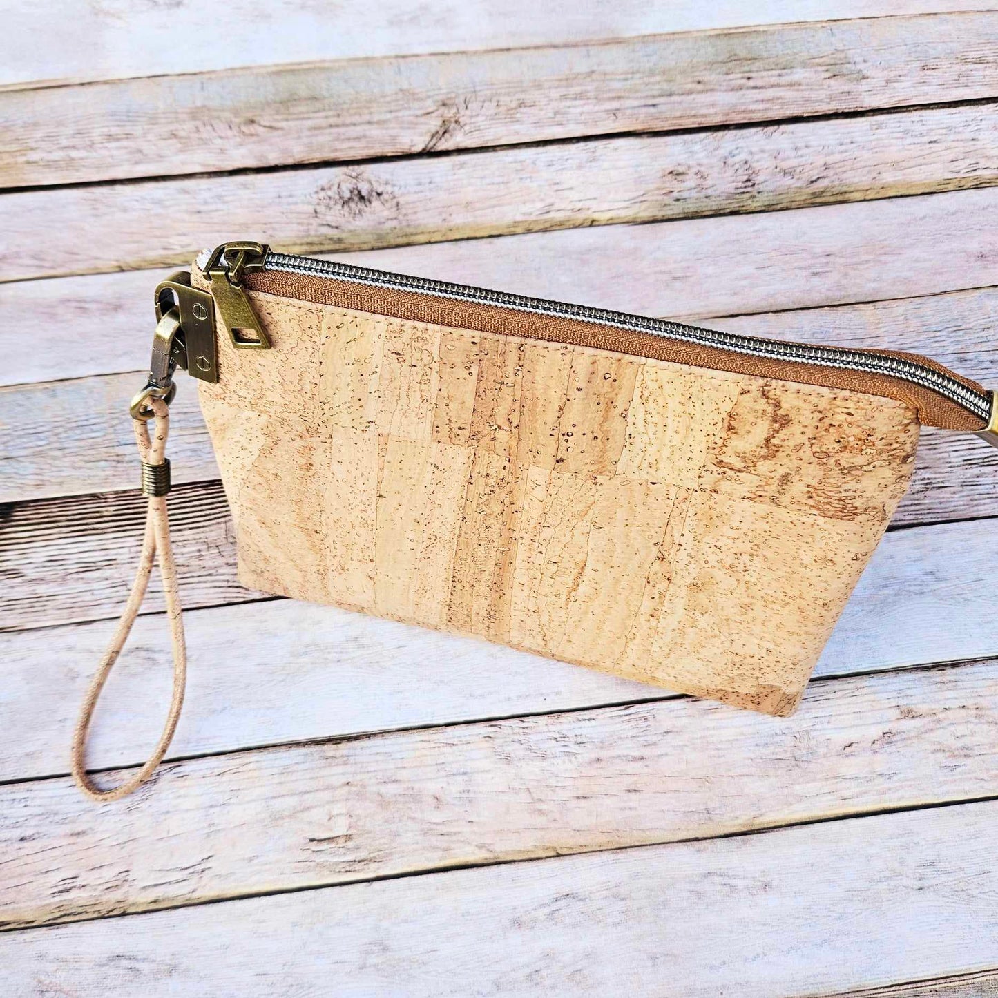 Oleta Belle Natural Cork Wristlet with Fabric Card Slots