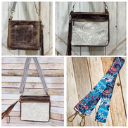 white paisley leather cross body, brown leather bag, conceal carry bag, cross body bag, handmade leather handbag 