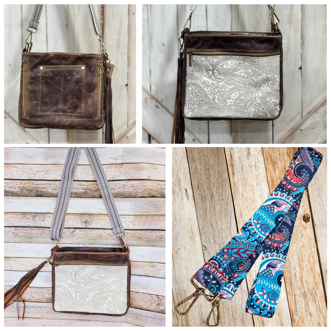 white paisley leather cross body, brown leather bag, conceal carry bag, cross body bag, handmade leather handbag 