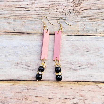 Handcrafted Silver Drop Earrings with Pink Hand-Dyed Leather & Pearl Beads