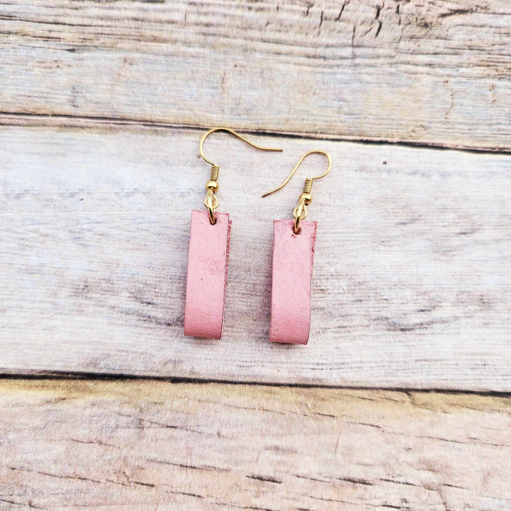 Handcrafted Silver Drop Earrings with Pink Hand-Dyed Leather & Pearl Beads