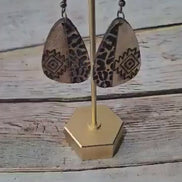 aser burned earrings, southwest earrings, leopard print earrings, leather earrings, handmade earrings, southwest leather