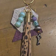 leather leopard ammo keychain, leopard tassel keychain, beaded keychain, ammo keychain, ammo tassel 