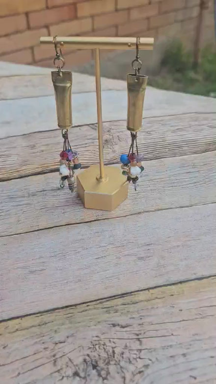 ammo earrings, shot gun shell earrings, multicolored beaded jewelry, ammo jewelry 