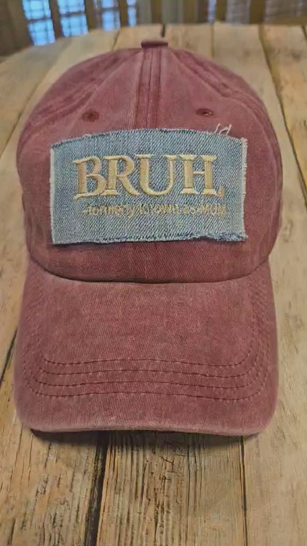 maroon cap, denim 