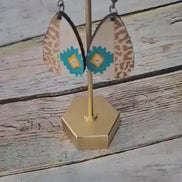aser burned earrings, southwest earrings, leopard print earrings, leather earrings, handmade earrings, southwest leather