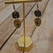 laser burned wood earrings, cross wood earrings, handmade burned jewelry 