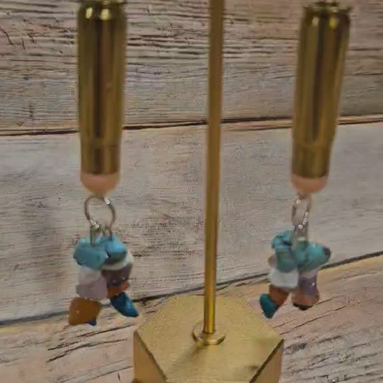 ammo earrings, coral bead jewelry, rock tassel earrings, handmade earrings