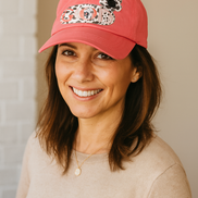 coral crisscross cap with black and white leopard leather 