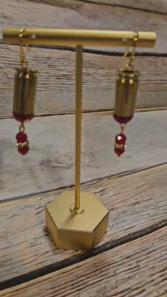 red crystal earrings ammo earrings, 