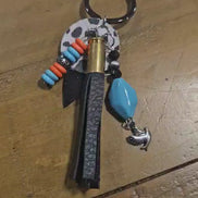leather tassel Keychain, ammo keychain , bullet tassel keychain, beaded keychain, handmade keychain