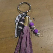 Purple leather ammo tassel keychain, beaded keychain, leather keychain, tassel keychain, handmade keychain