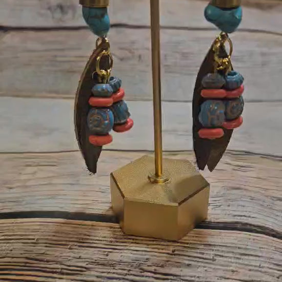 turquoise beaded earrings, ammo turquoise jewelry, handmade earrings. 