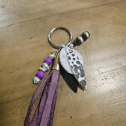 Purple leather ammo tassel keychain, beaded keychain, leather keychain, tassel keychain, handmade keychain