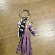 Purple leather ammo tassel keychain, beaded keychain, leather keychain, tassel keychain, handmade keychain