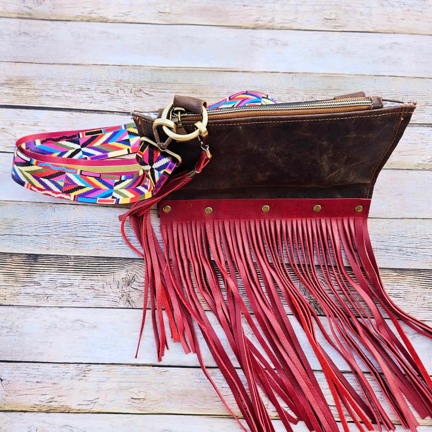 red fringe leather bag, fringe leather crossbody, crossbody bag, red fringe bag, leather fringe purse, brown leather bag