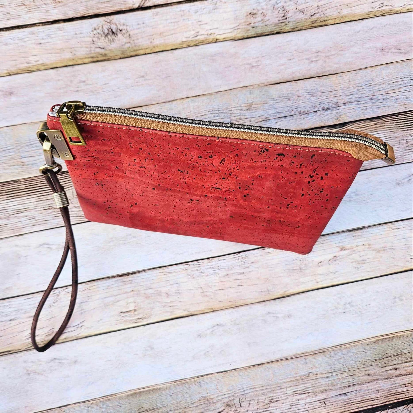 Oleta Belle Red Cork Clutch with Fabric Card Slots