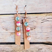 rose gold earrings, crystal beads and ombre pink jewelry, vegetable tan leather jewelry, handmade jewelry 