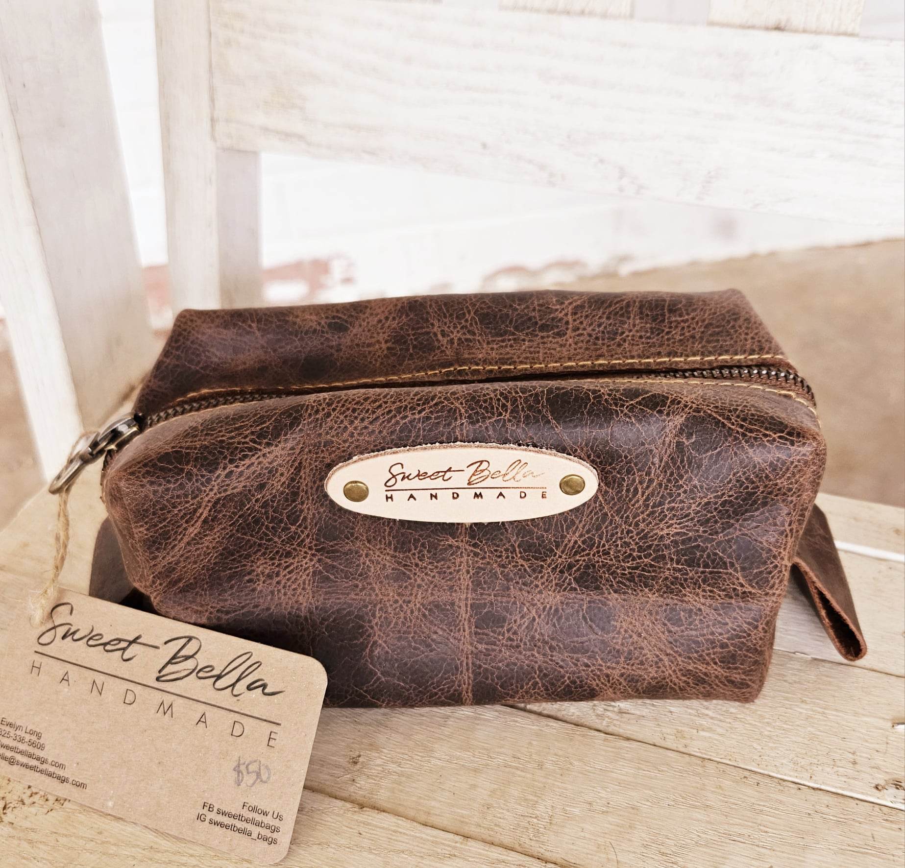 Small Vintage Leather Dopp Toiletry Bag