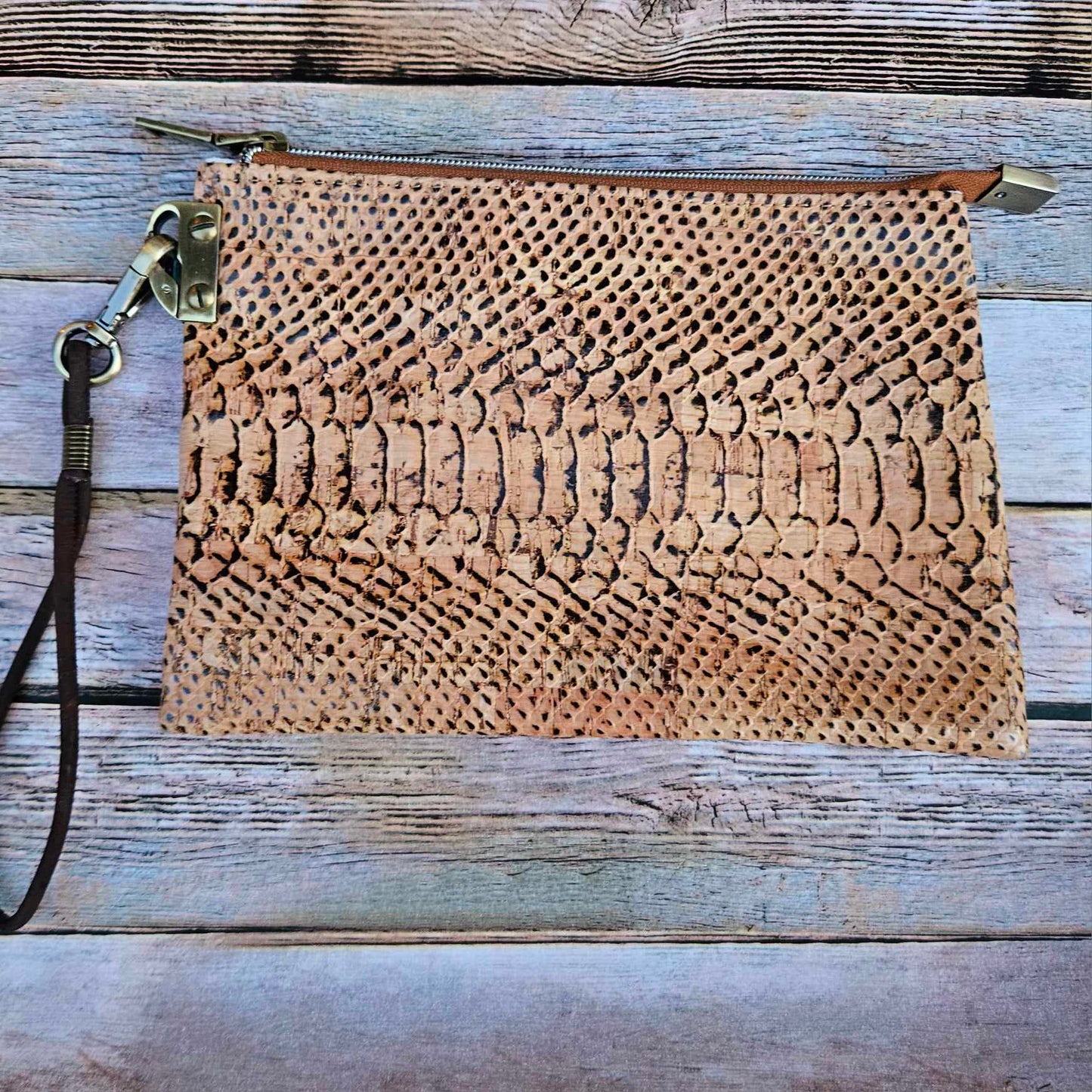 Oleta Belle Snake Cork Clutch Wristlet