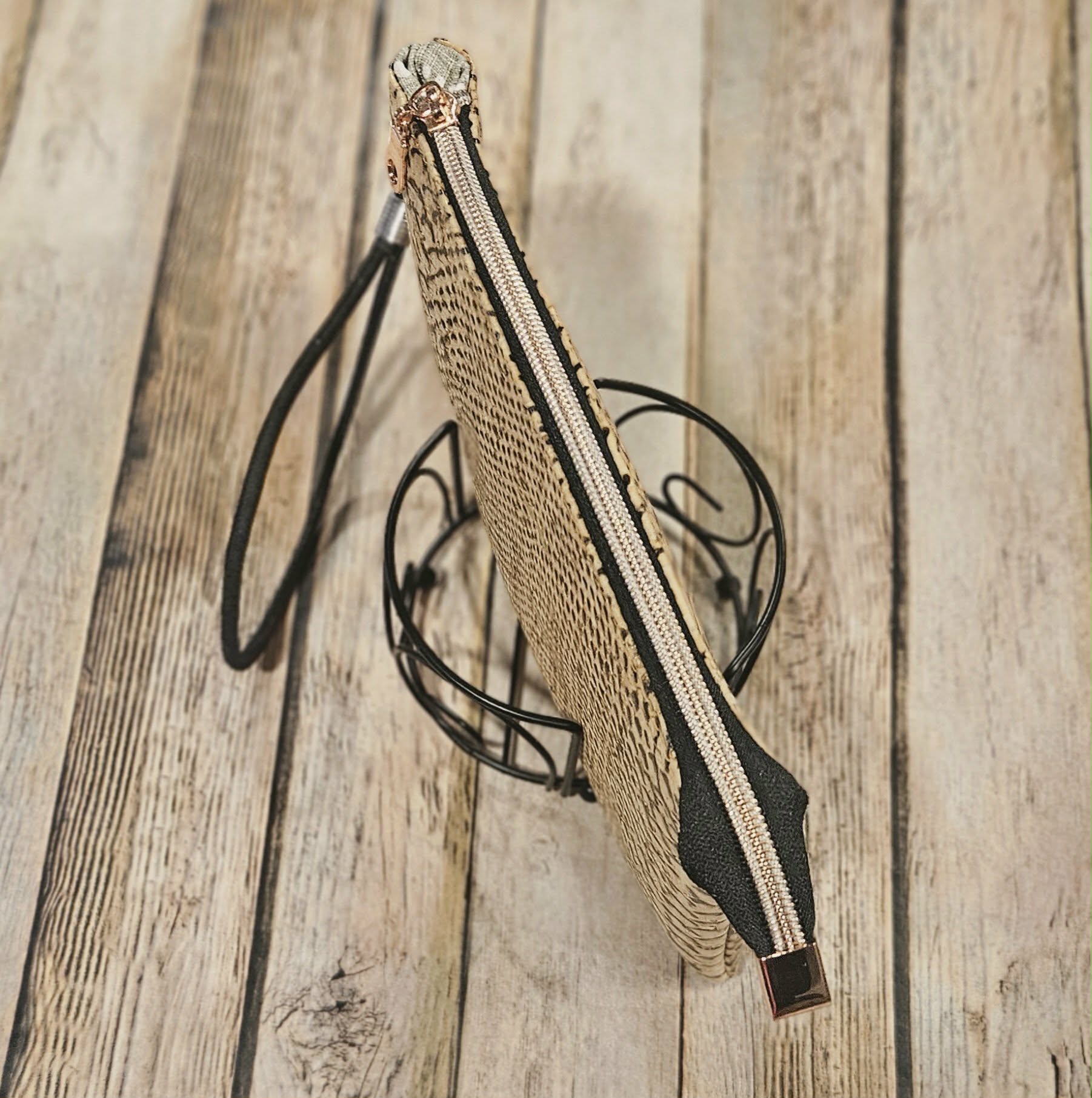 Oleta Belle Snake Cork Clutch Wristlet