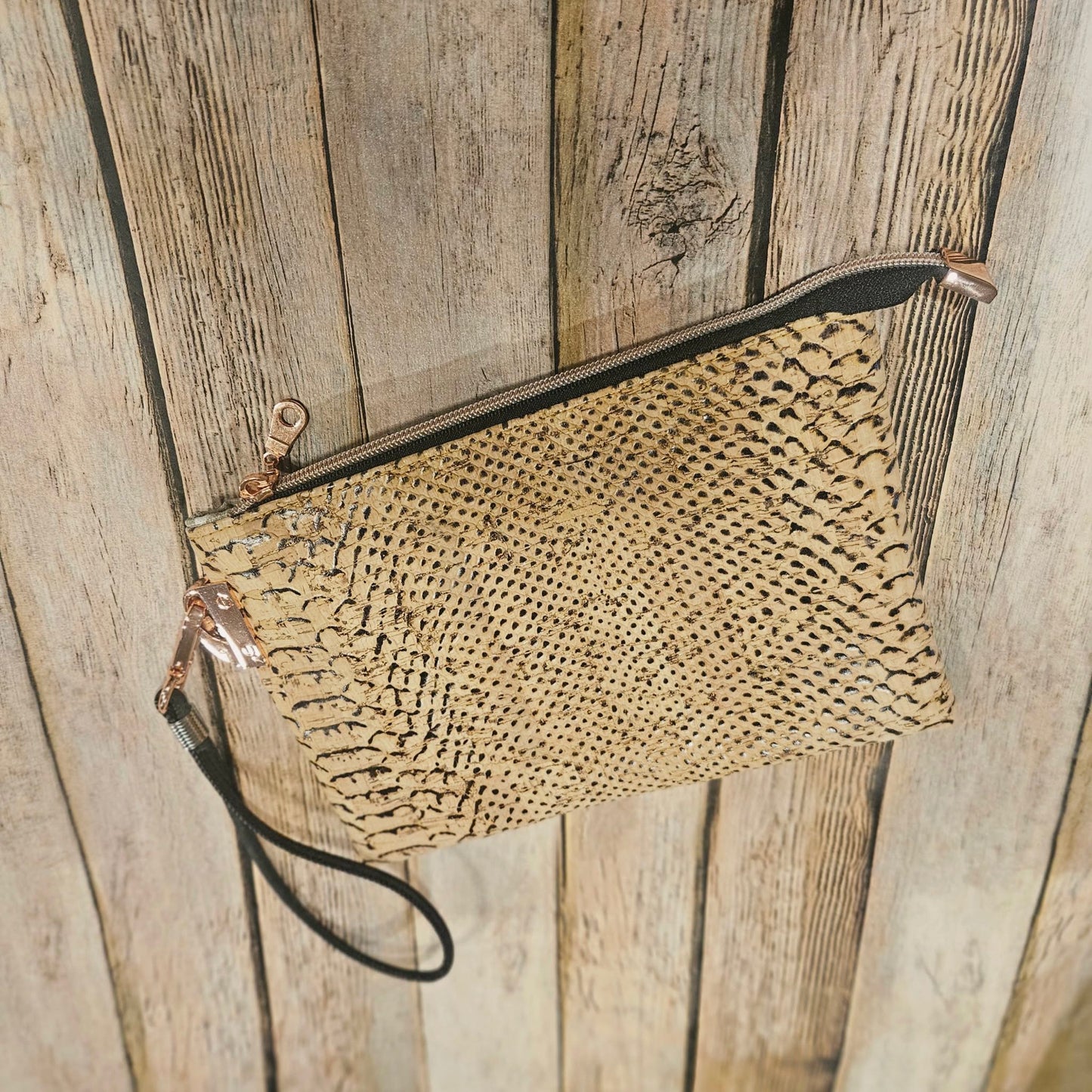 Oleta Belle Snake Cork Clutch Wristlet