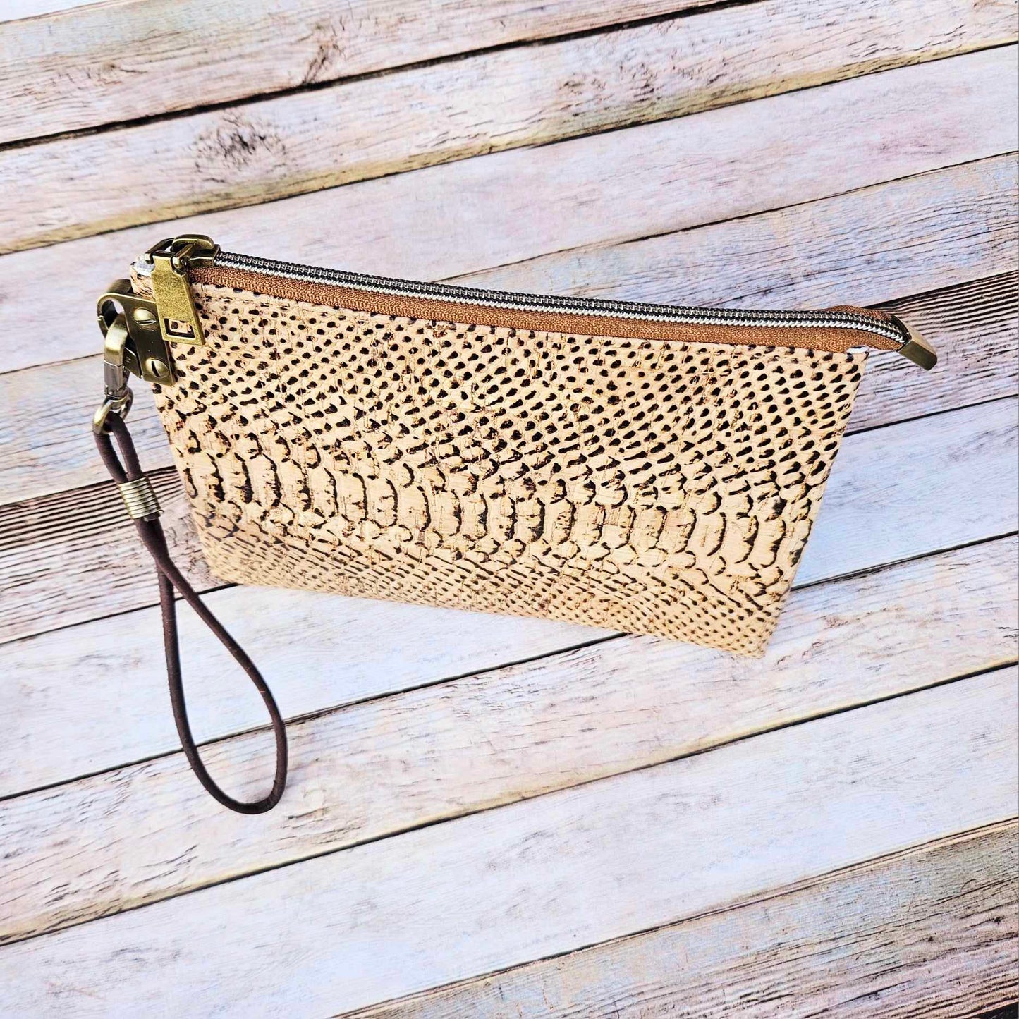 Oleta Belle Snake Cork Clutch Wristlet