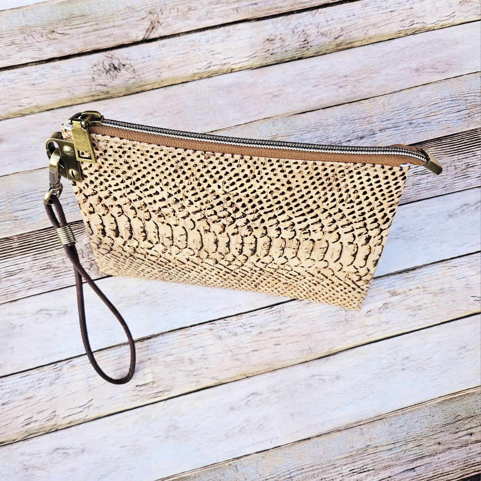 Oleta Belle Snake Cork Clutch Wristlet