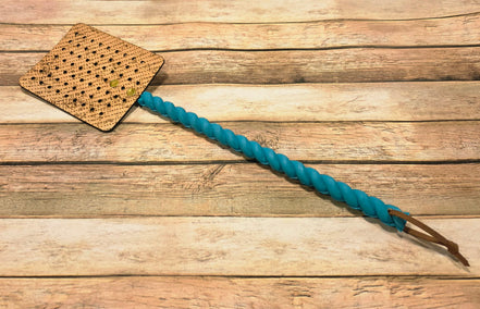 Handcrafted Leather Flyswatter with Speckle Burned Design and Wooden Handle
